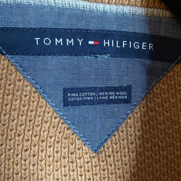 Tommy Hilfiger Tan Knit Sweater Pima-Cotton Merino-Wool Shawl-Collar Mens XL - Picture 5 of 10